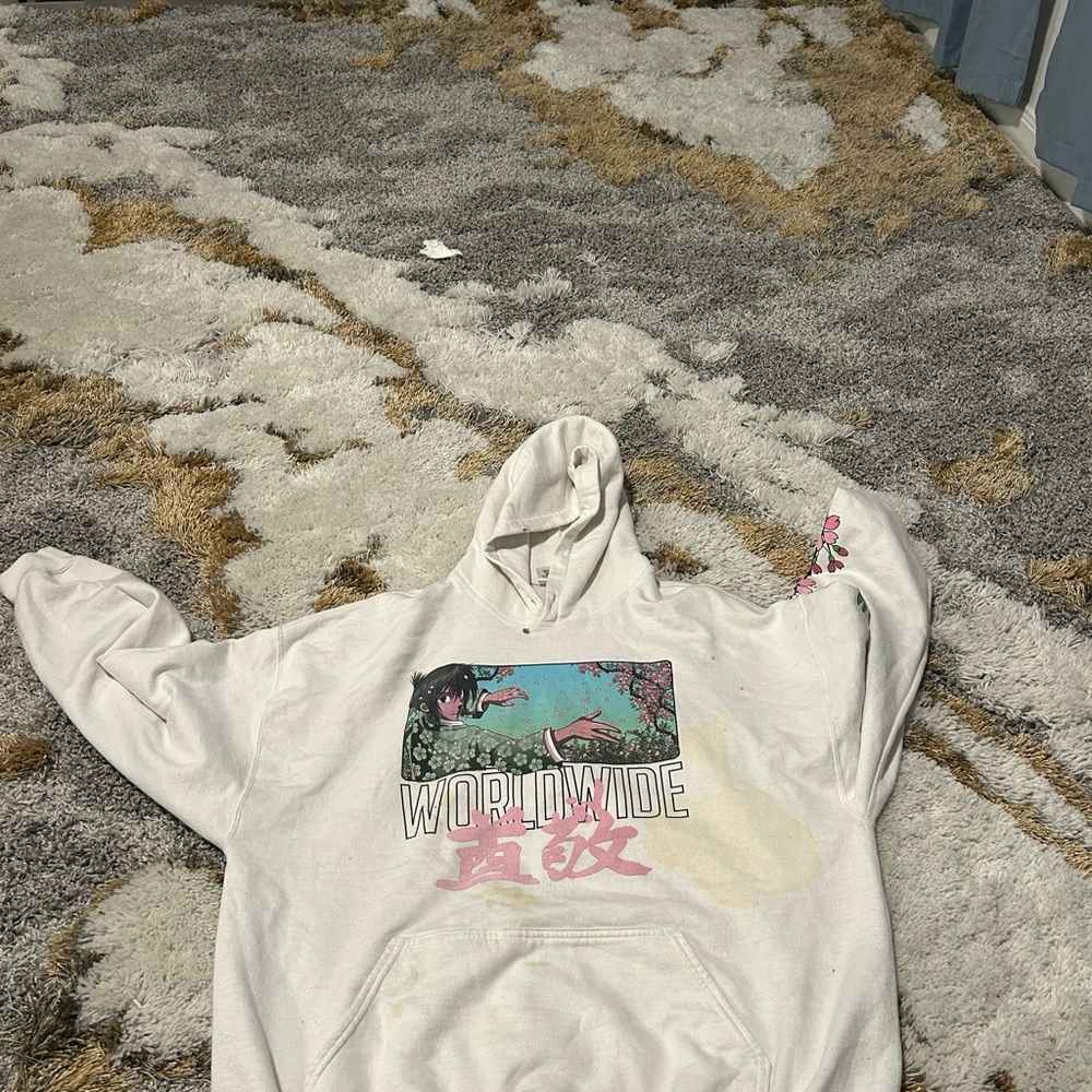 Popular Poison White Hoodie with Pink and Black Graphic